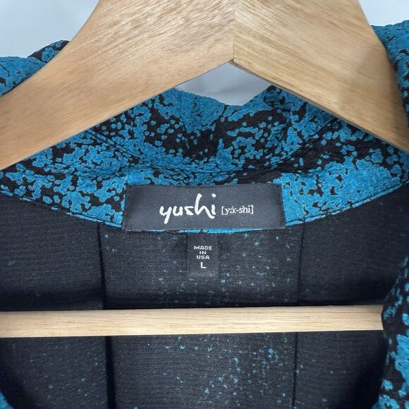 Yushi Women's Textured Jacket Size L Blue Black Big Button Art to Wear Artsy - Picture 2 of 8